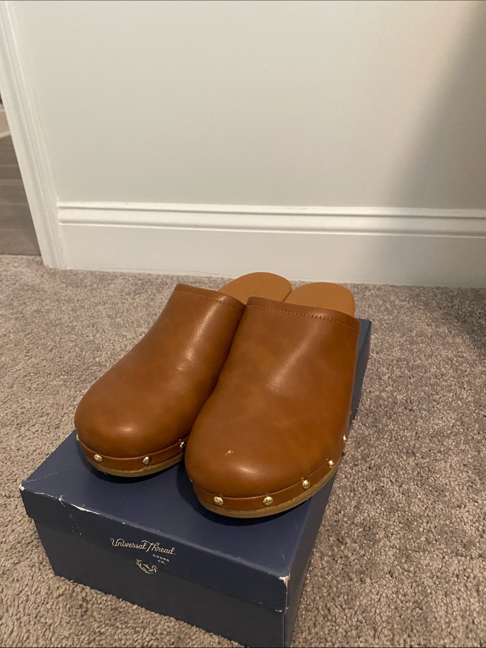Universal Thread Brown Leather Studded Clog Mules